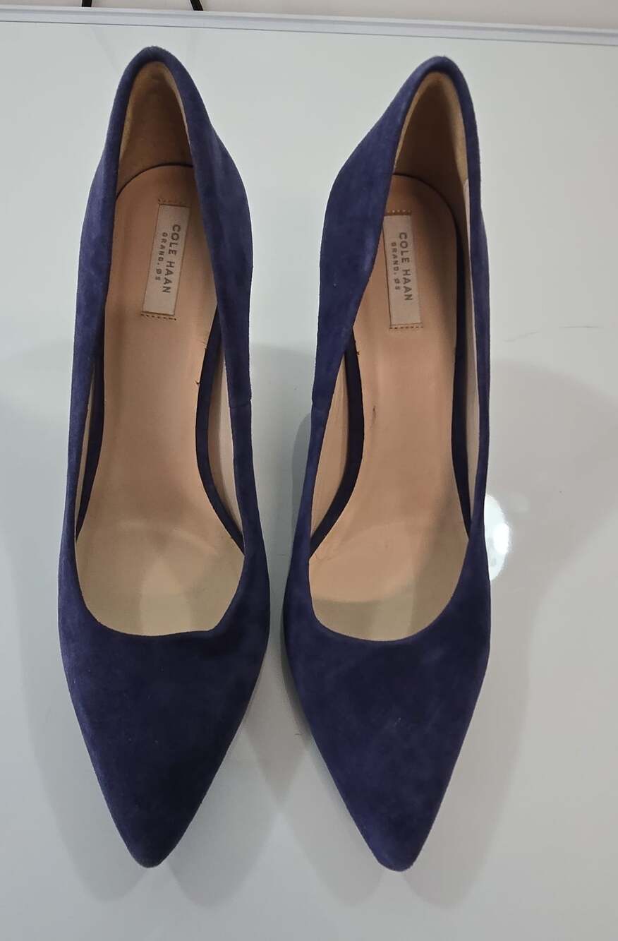Cole Haan Grand.OS Blue Suede Pointed Toe Stiletto Pumps Size 9B